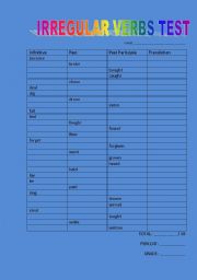 IRREGULAR VERBS test