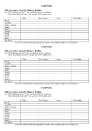 English worksheet: Pairwork likes and dislikes