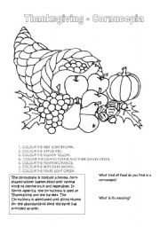 English Worksheet: Thanksgiving cornucopia