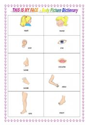English Worksheet: This is my face! Picture dictionary 3/5