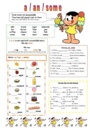 English Worksheet: a - an - some / countables and uncountable nouns