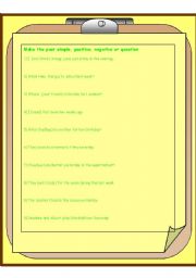 English Worksheet: Make past simple in negative Afirmative and questions