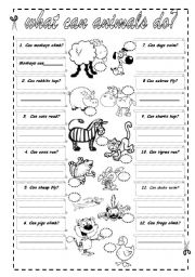 English Worksheet: CAN - What can animals do?