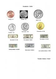 English Worksheet: Vocabulary about money - American Dollars and Cents