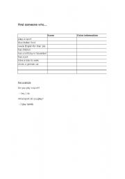 English Worksheet: Find someone who... (present simple)