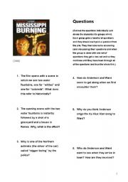 English Worksheet: Discussion cards for Mississippi Burning