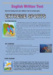 English Worksheet: Extreme sports