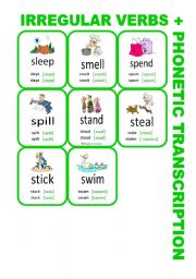 English Worksheet: Set7: Irregular verbs cards + phonetic transcription