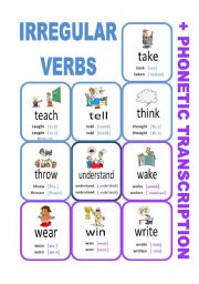 English Worksheet: Set8: Irregular verbs cards + phonetic transcription