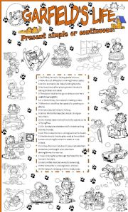 English Worksheet: garfield s life:present continuous or simple