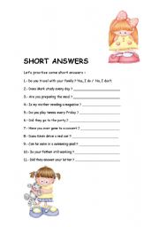 English Worksheet: SHORT ANSWERS