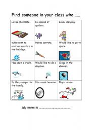 English Worksheet: Find Someone Who....