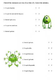 English Worksheet: Funny monsters - the parts of the face worksheet