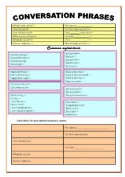 English Worksheet: Conversation Phrases