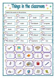 English Worksheet: Things in the classroom + key