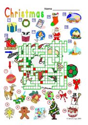 English Worksheet: Christmas Crossword (reuploaded) with key