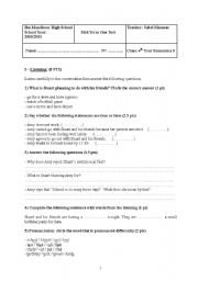 English Worksheet: Mid term one test for bac