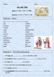 English Worksheet: He and She