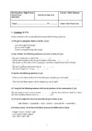 English Worksheet: Mid term one test for 3rd Year Arts