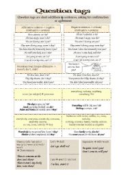 English Worksheet: Question tags explanation + worksheet