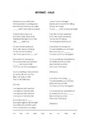 English worksheet: Lyrics (fill in the gaps) - Beyonce - Halo