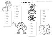 English Worksheet: it has got...