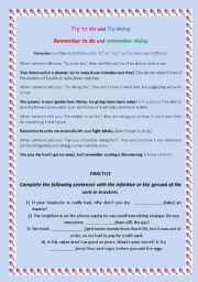English Worksheet: Try and remember + do or -ing