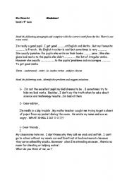 English Worksheet: Teens at school