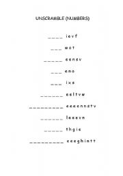 English worksheet: UNSCRAMBLE THESE NUMBERS