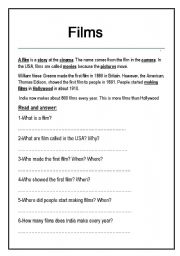 English worksheet: films