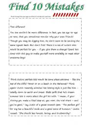 English Worksheet: Find 10 Mistakes 2 (2pgs + 2pgs key)