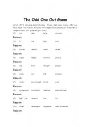 English Worksheet: the odd one out