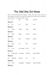 English worksheet: the odd one out