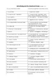 English Worksheet: Advertising and the American Dream  -Tandemsheet