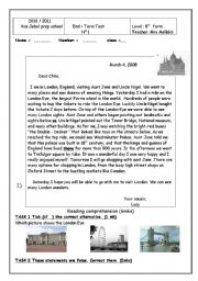 English Worksheet: 8th form end term 1 test