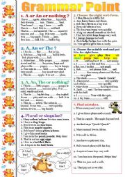 English Worksheet: Articles, plural nouns and the 3-d person singular