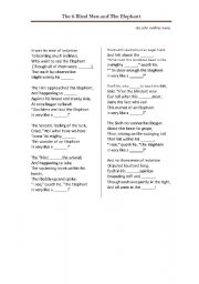 English Worksheet: The 6 blind men,  By John Godfrey Saxe