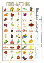English Worksheet: FOOD __ MATCHING __ with answers