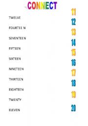 English worksheet: numbers (11-20)