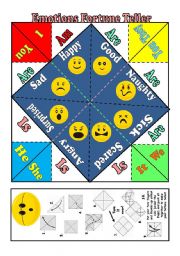 English Worksheet: Emotions Fortune Teller+ VERB TO BE+ B&W version- Fully Editable