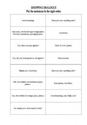 English worksheet: Shopping dialogue