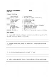 English Worksheet: Chocolate War Test