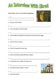 English Worksheet: An Interview With Shrek