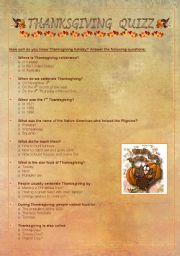 English Worksheet: THANKSGIVING QUIZZ