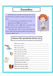 English Worksheet: Favorites - Reading and Writing