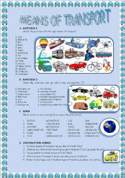 English Worksheet: MEANS OF TRANSPORT - 4 exercises