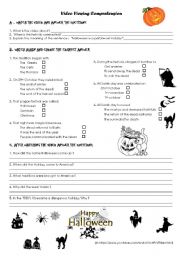 English Worksheet: Halloween - Video Viewing Acivities