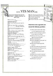 English Worksheet: YES MAN (2008) MOVIE ACTIVITY WITH KEY