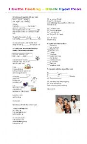 English Worksheet: I gotta feeling- Black Eyed Peas