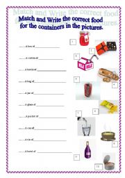English Worksheet: Food Containers II - match and write